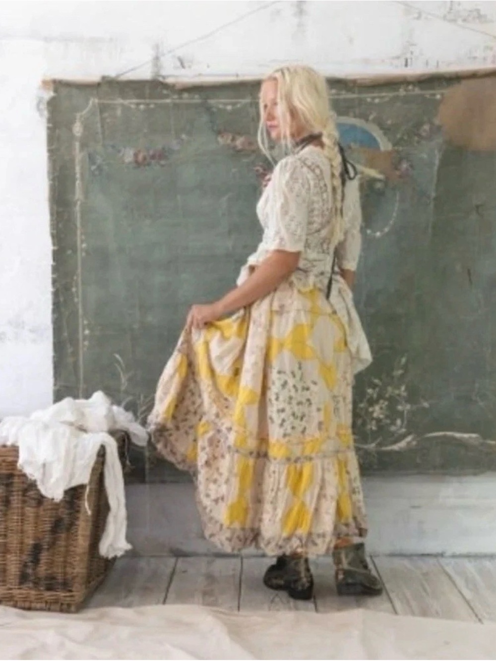 Magnolia Pearl Friendship Star Quiltwork Maxi Skirt OS NWT